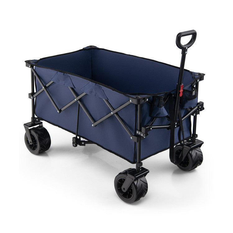 Folding Utility Garden Cart with Cup Holders and Adjustable Handle for Camping and Shopping
