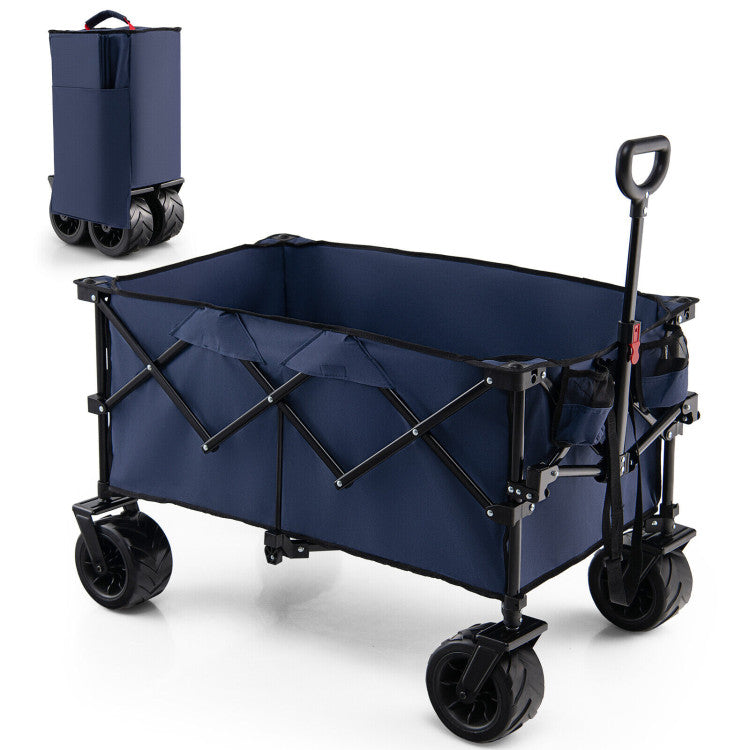 Folding Utility Garden Cart with Cup Holders and Adjustable Handle for Camping and Shopping