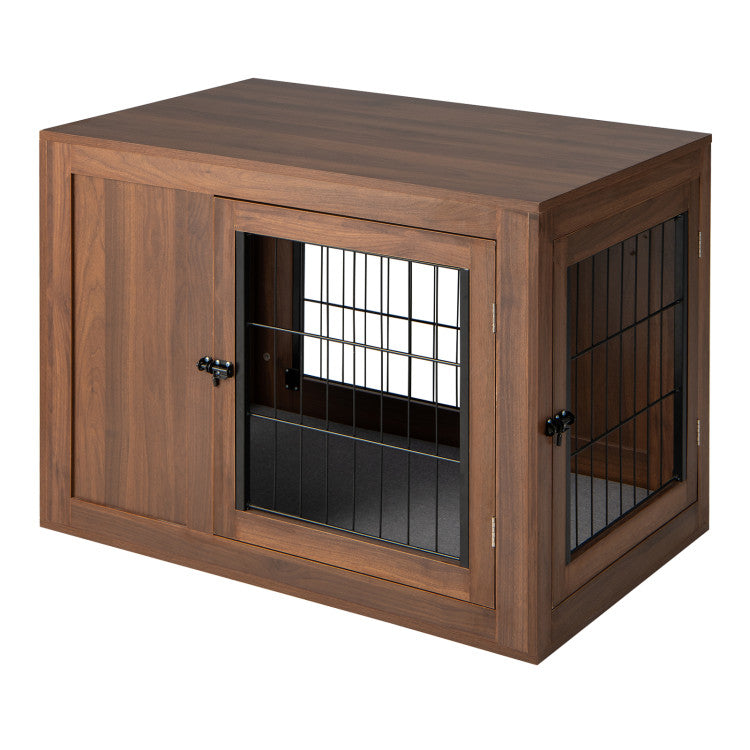 Furniture Dog Crate with Cushion and Lockable Double Doors