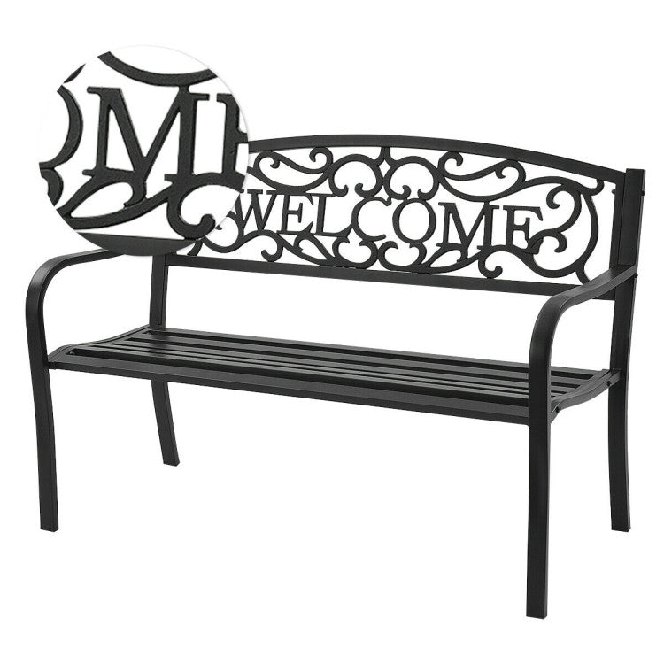 Garden Bench with Bronze Finish and Steel Metal Frame for Backyard and Porch