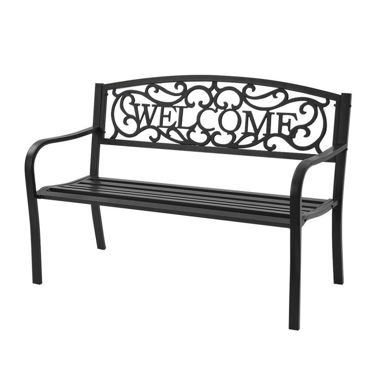 Garden Bench with Bronze Finish and Steel Metal Frame for Backyard and Porch