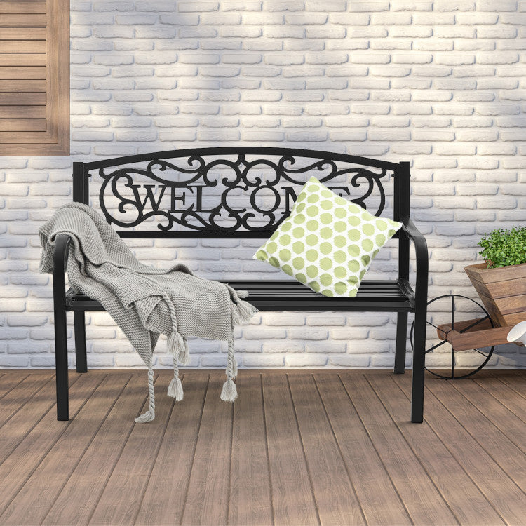 Garden Bench with Bronze Finish and Steel Metal Frame for Backyard and Porch