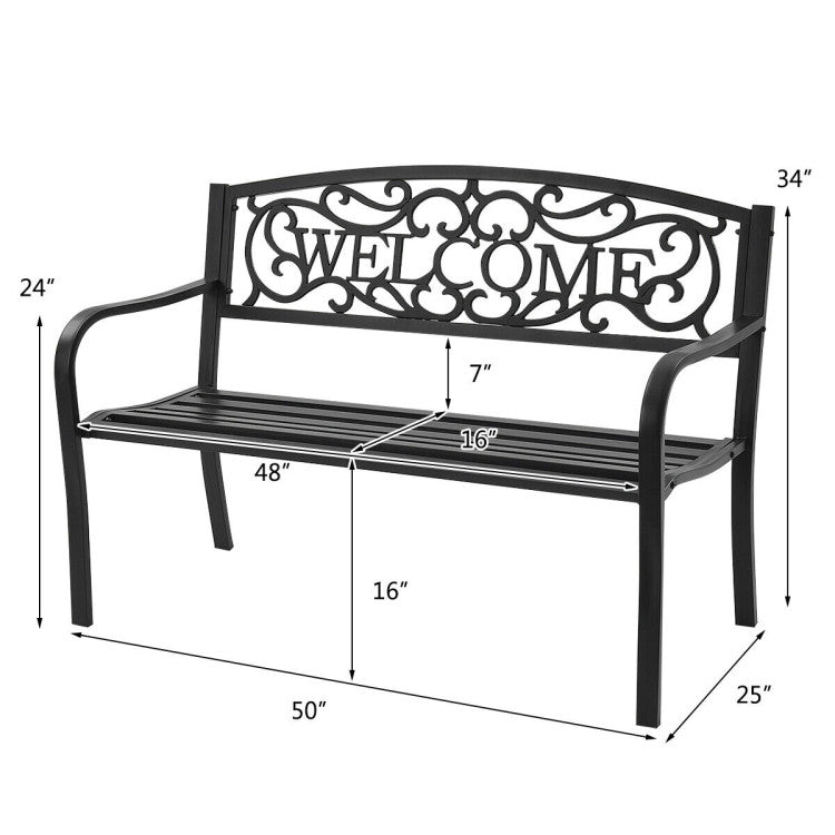 Garden Bench with Bronze Finish and Steel Metal Frame for Backyard and Porch