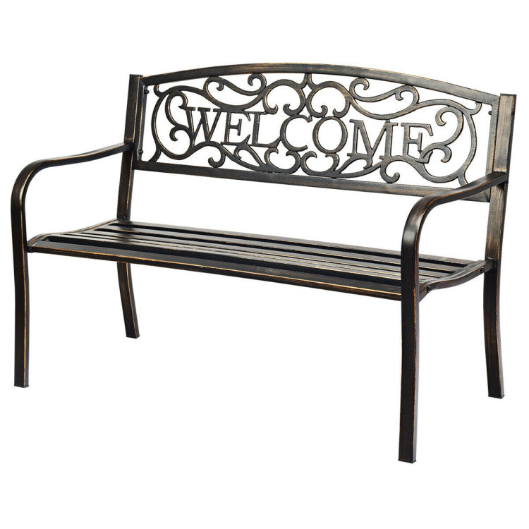 Garden Bench with Bronze Finish and Steel Metal Frame for Backyard and Porch