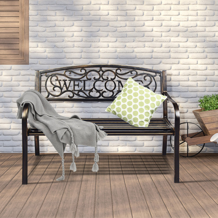 Garden Bench with Bronze Finish and Steel Metal Frame for Backyard and Porch