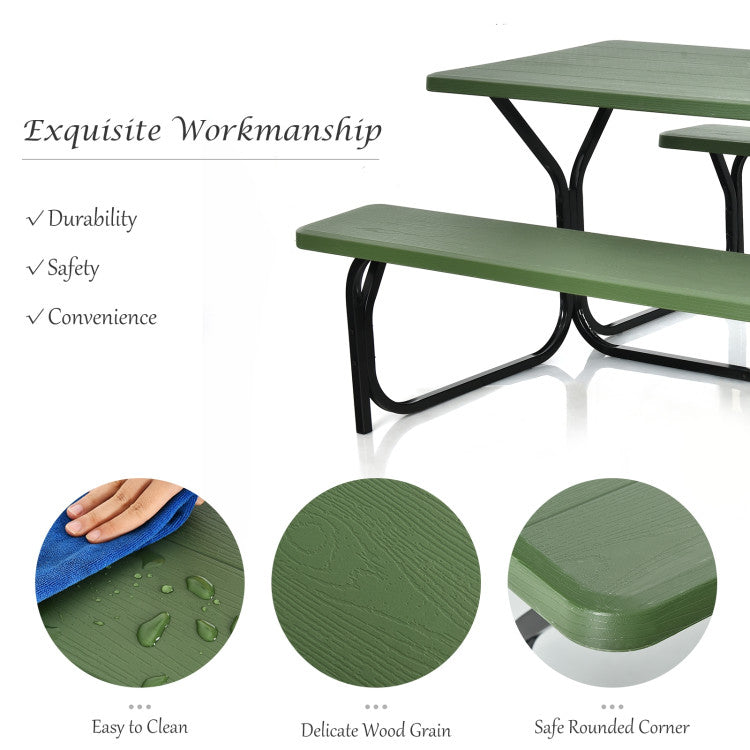 HDPE Outdoor Picnic Table Bench Set with Metal Base for Camping