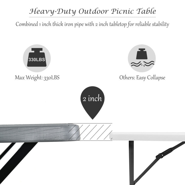 HDPE Outdoor Picnic Table Bench Set with Metal Base for Camping