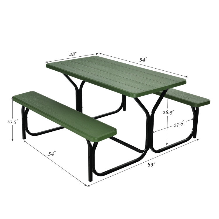 HDPE Outdoor Picnic Table Bench Set with Metal Base for Camping