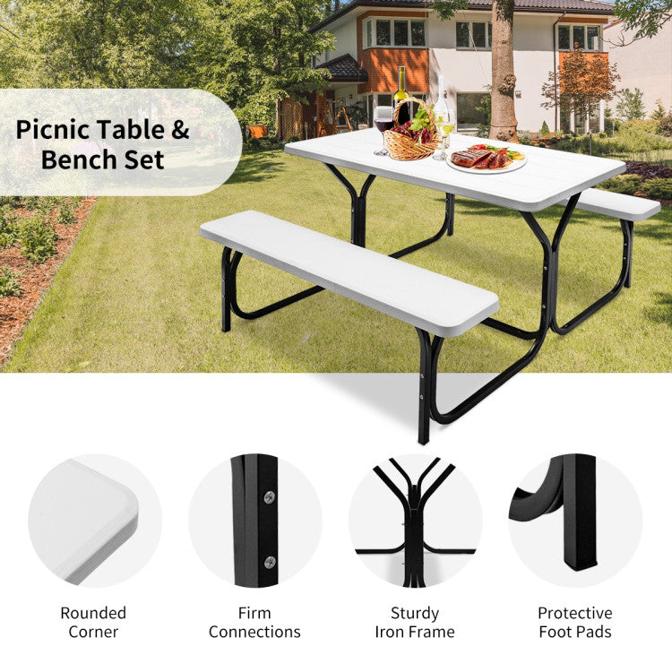 HDPE Outdoor Picnic Table Bench Set with Metal Base for Camping