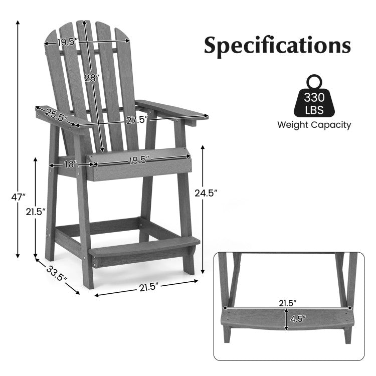 HDPE Patio Chair Bar Stool with Armrest and Footrest for Indoor and Outdoor