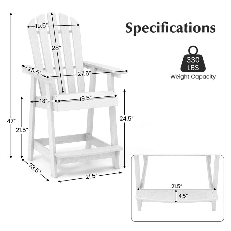 HDPE Patio Chair Bar Stool with Armrest and Footrest for Indoor and Outdoor