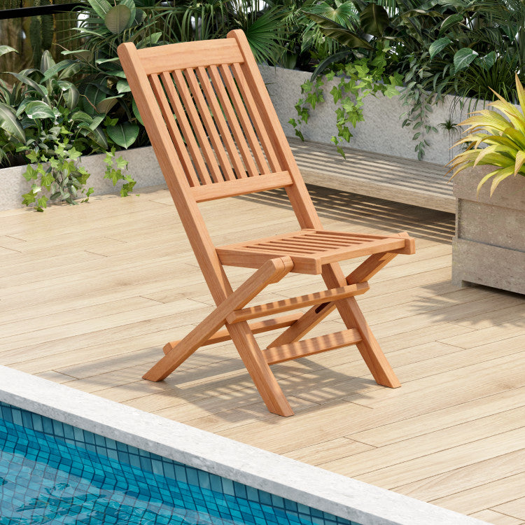 Indonesia Teak Wood Patio Folding Dining Chair with Slatted Seat for Camping Picnic