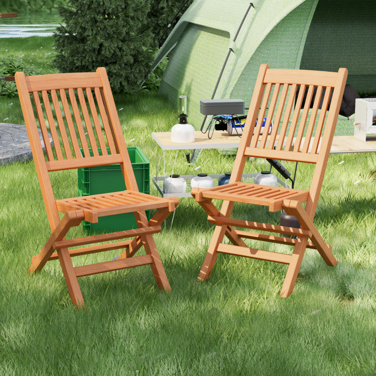 Indonesia Teak Wood Patio Folding Dining Chair with Slatted Seat for Camping Picnic