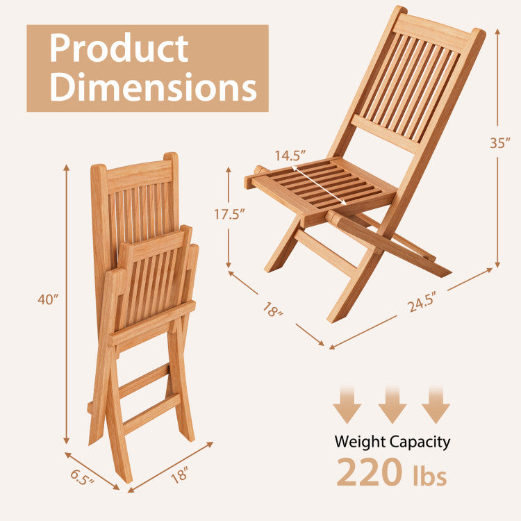 Indonesia Teak Wood Patio Folding Dining Chair with Slatted Seat for Camping Picnic