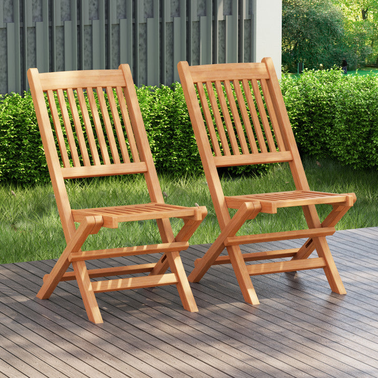 Indonesia Teak Wood Patio Folding Dining Chair with Slatted Seat for Camping Picnic