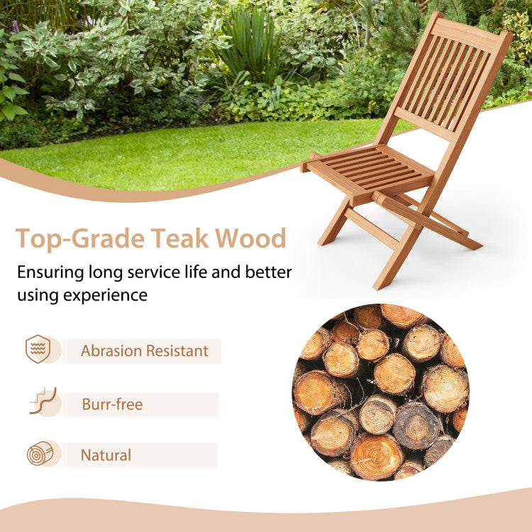 Indonesia Teak Wood Patio Folding Dining Chair with Slatted Seat for Camping Picnic