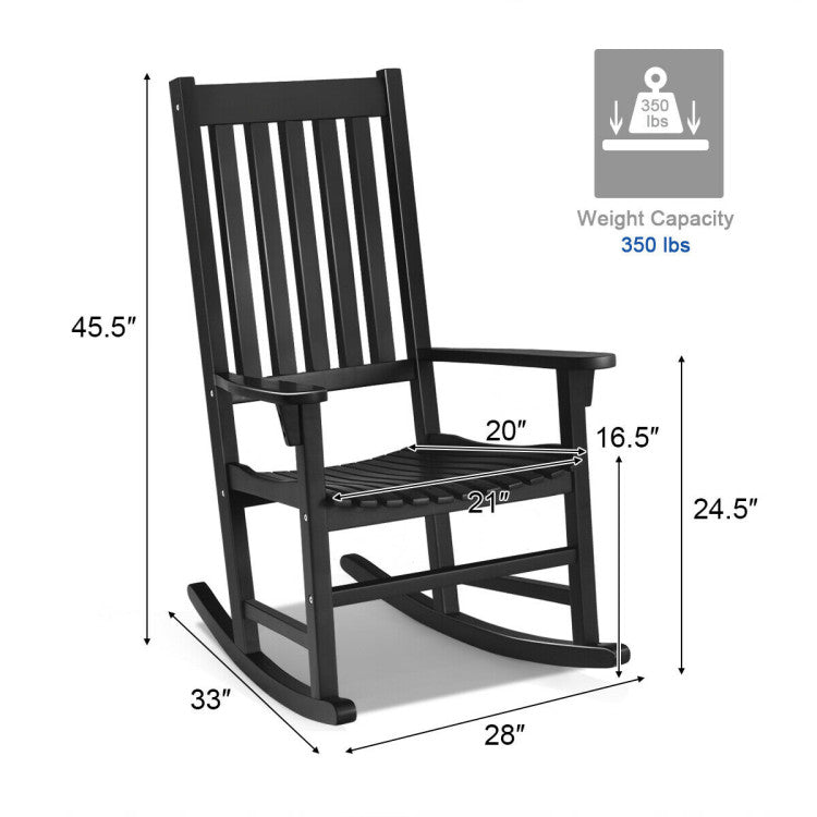 Indoor Outdoor Wooden High Back Rocking Chair for Garden, Patio, Balcony