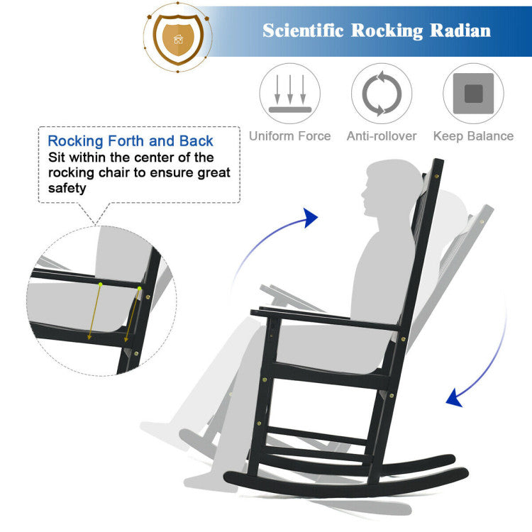 Indoor Outdoor Wooden High Back Rocking Chair for Garden, Patio, Balcony