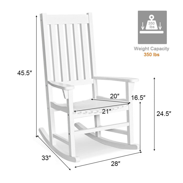 Indoor Outdoor Wooden High Back Rocking Chair for Garden, Patio, Balcony