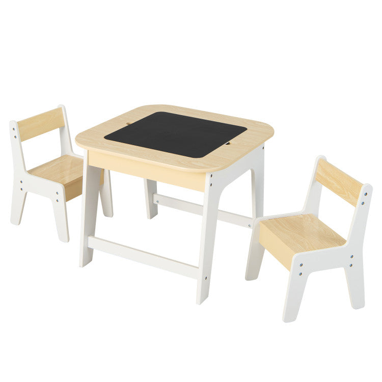 Kid's Studying Writing Table and Chairs Set with Double-sized Tabletop and Storage Space