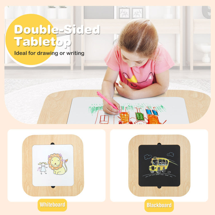 Kid's Studying Writing Table and Chairs Set with Double-sized Tabletop and Storage Space