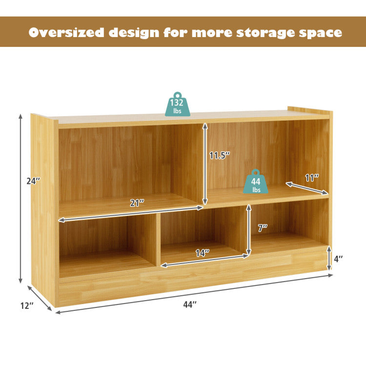 2-Shelf Bookcase 5-Cube Wood Kids Toy Storage Cabinet Organizer