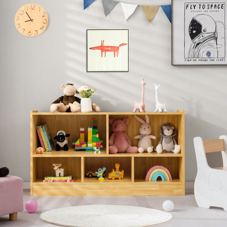 2-Shelf Bookcase 5-Cube Wood Kids Toy Storage Cabinet Organizer