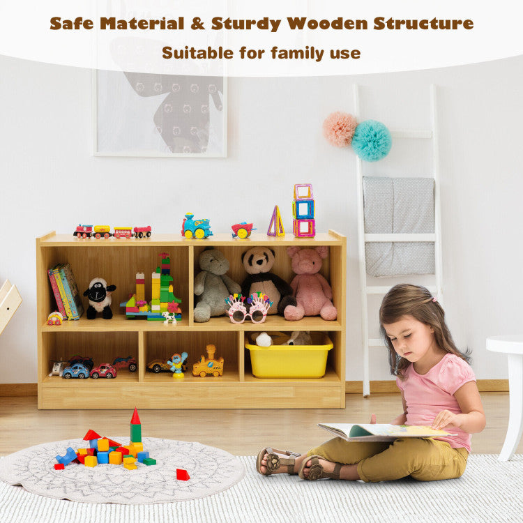 2-Shelf Bookcase 5-Cube Wood Kids Toy Storage Cabinet Organizer