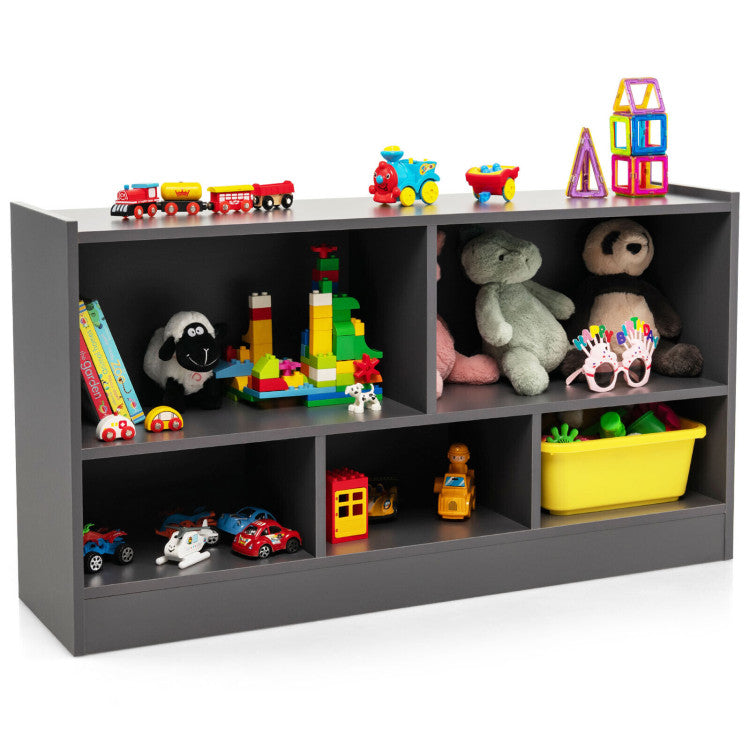 2-Shelf Bookcase 5-Cube Wood Kids Toy Storage Cabinet Organizer