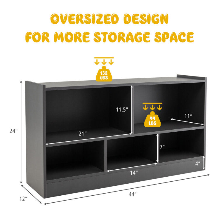 2-Shelf Bookcase 5-Cube Wood Kids Toy Storage Cabinet Organizer