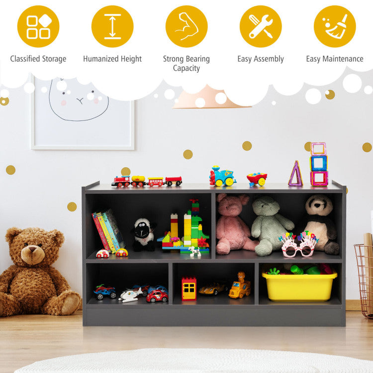 2-Shelf Bookcase 5-Cube Wood Kids Toy Storage Cabinet Organizer