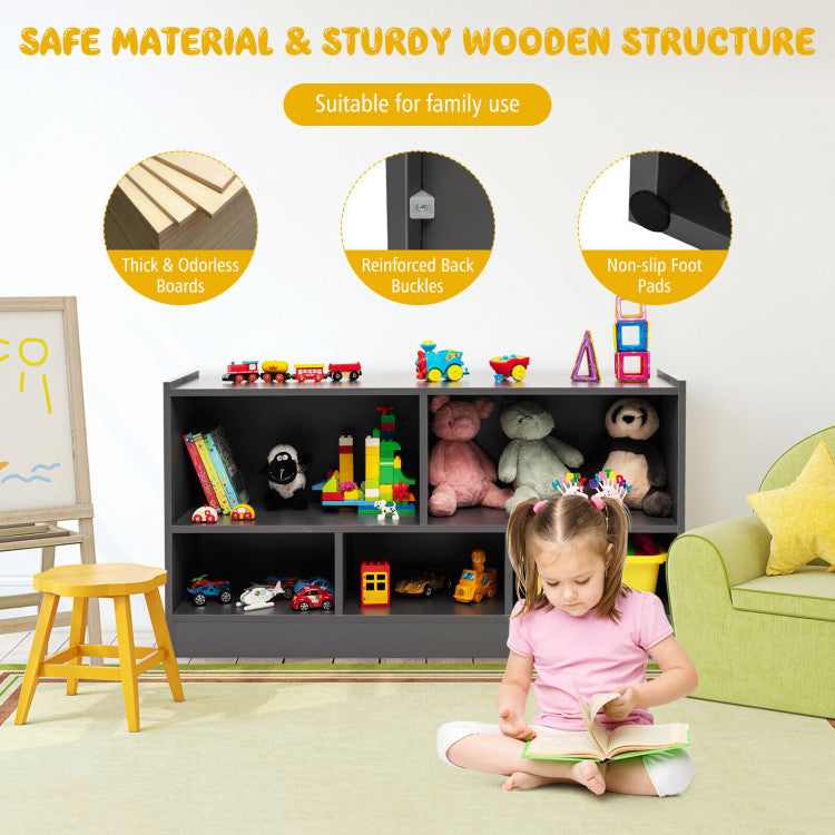 2-Shelf Bookcase 5-Cube Wood Kids Toy Storage Cabinet Organizer