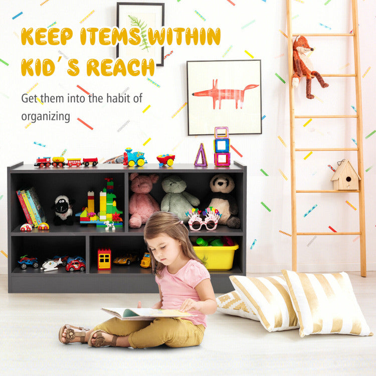 2-Shelf Bookcase 5-Cube Wood Kids Toy Storage Cabinet Organizer