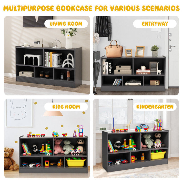 2-Shelf Bookcase 5-Cube Wood Kids Toy Storage Cabinet Organizer