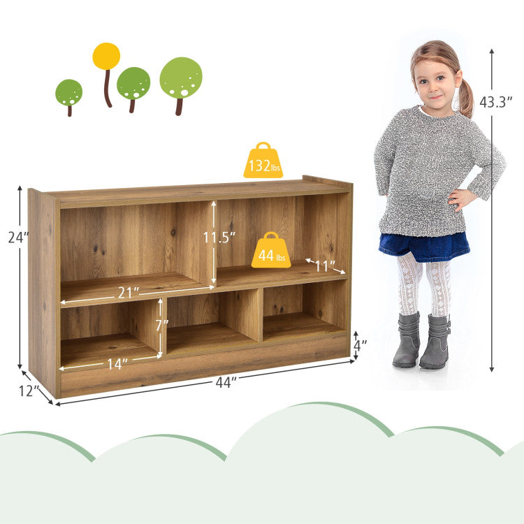 2-Shelf Bookcase 5-Cube Wood Kids Toy Storage Cabinet Organizer