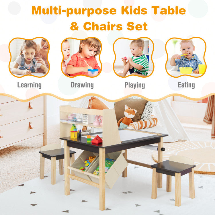 Kids Art Table and Chairs Set with Paper Roll and Storage Bins