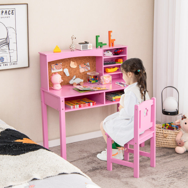 Kids Desk and Chair Set with Storage Shelves and Bulletin Board for 3+ Kids