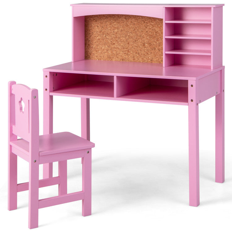 Kids Desk and Chair Set with Storage Shelves and Bulletin Board for 3+ Kids