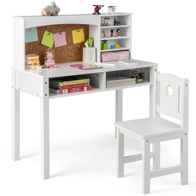 Kids Desk and Chair Set with Storage Shelves and Bulletin Board for 3+ Kids