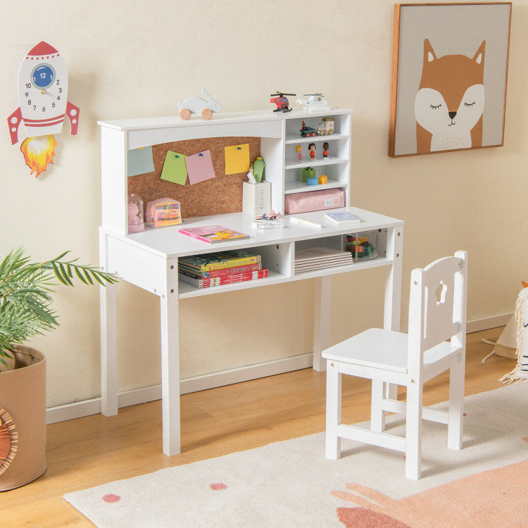 Kids Desk and Chair Set with Storage Shelves and Bulletin Board for 3+ Kids