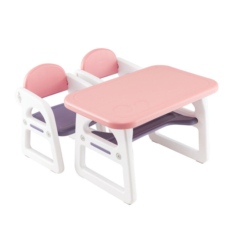 Kids Drawing Reading Table and Chair Set with Building Blocks for Playroom and Kindergarten