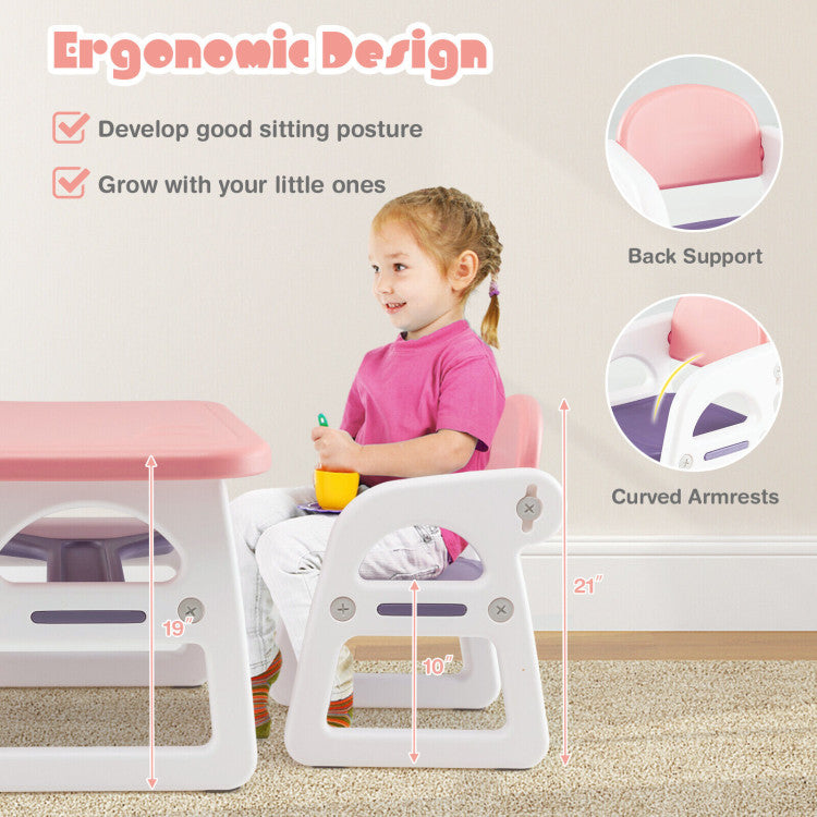 Kids Drawing Reading Table and Chair Set with Building Blocks for Playroom and Kindergarten