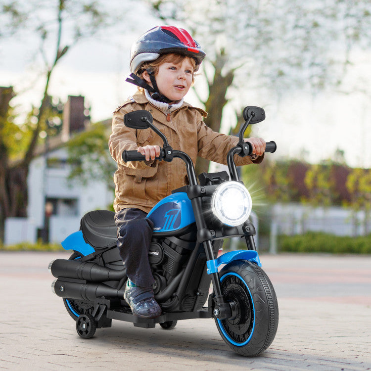 Kids Electric Ride On Motorcycle with Training Wheels and LED Headlights