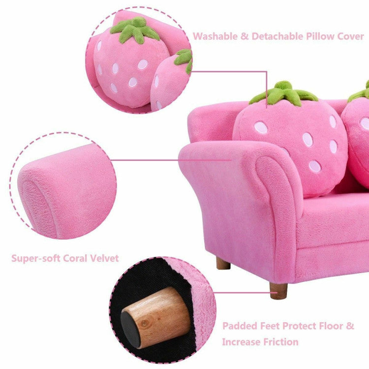 Kids Strawberry Armrest Chair Sofa with Pillows