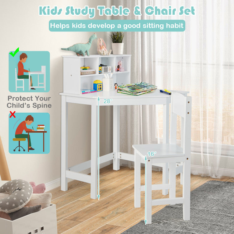 Kids Studying Writing Wooden Corner Desk Chair Set with Storage Cabinet