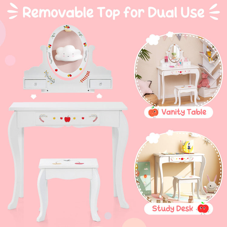 Kids Vanity Stool Set with 360° Rotatable Mirror and Whiteboard