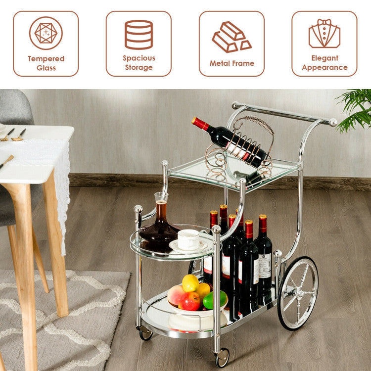 Kitchen Rolling Bar Cart with Tempered Glass Suitable for Restaurants and Hotel