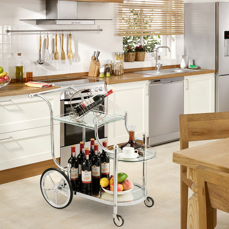 Kitchen Rolling Bar Cart with Tempered Glass Suitable for Restaurants and Hotel