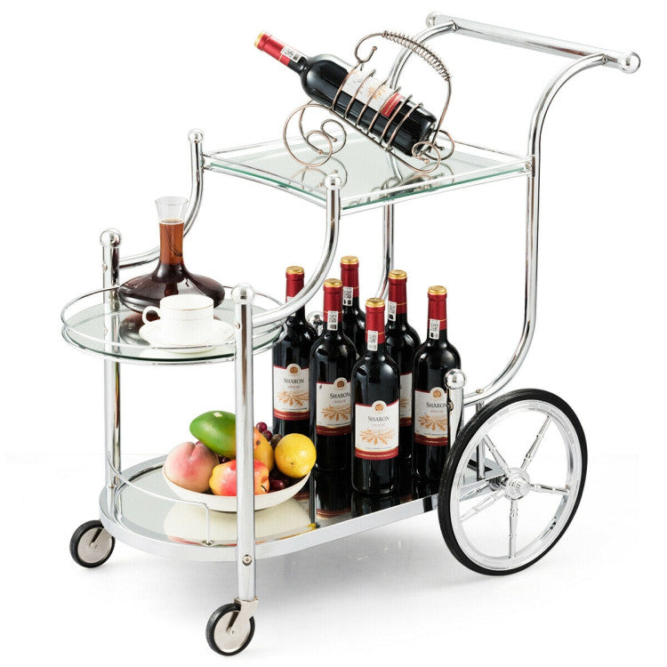 Kitchen Rolling Bar Cart with Tempered Glass Suitable for Restaurants and Hotel