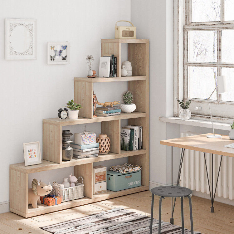 L Shaped  Versatile Freestanding Ladder Corner Bookshelf with 6 Cubes